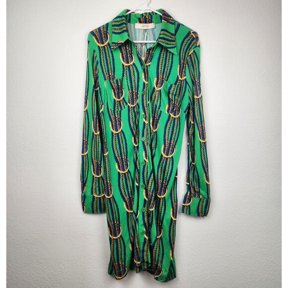 Jucca Green Dress Ropes Button Down Long Sleeve Size 46 Italian US Size 10 NWT - Picture 1 of 10